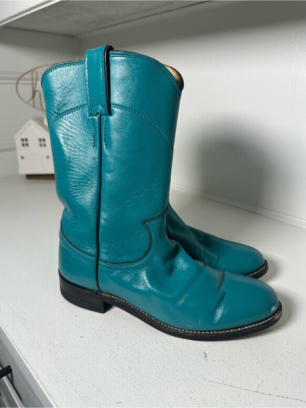Vintage Justin Boots Womens 6B Turquoise Blue Cowboy USA Made Western Cowgirl - Picture 6 of 10